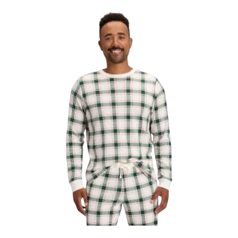 NWT Wondershop Men's Ribbed Plaid Long Sleeve Holiday Pajama Shirt- Cream L